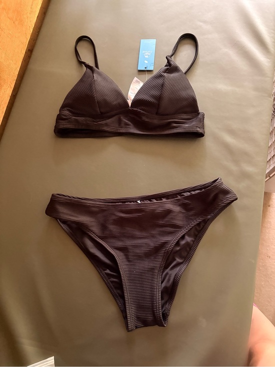 Cupshe Other - Cupshe Black Ribbed Triangle Bikini Set